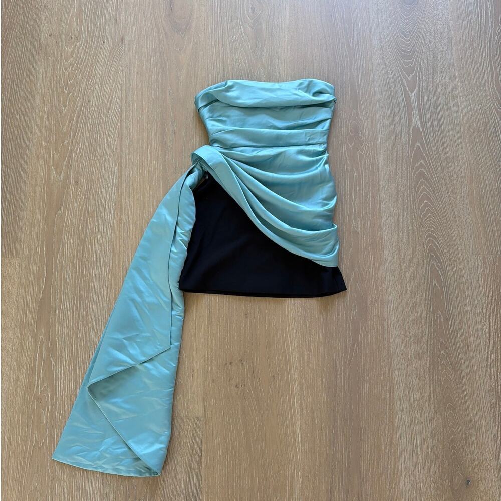 BCBG Maxazria Satin Mini Dress Effie Size 2 Aqua Blue Black